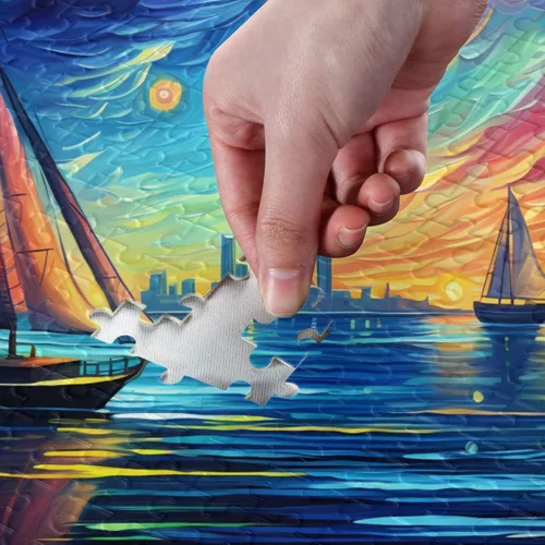 Miniatura 4 de Painting of Sailing Jigsaw Puzzle, 500 Pieces Paper Wood Composite Material Zigsaw with Storage Bag and Reference Picture Easy to Solve