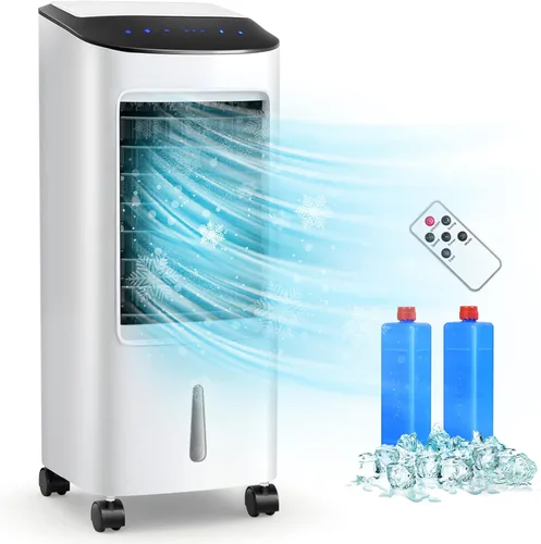 Enfriador de aire evaporativo 3 en 1, ventilador de enfriamiento portátil de 29 pulgadas con humidificador, control remoto, 2 paquetes de hielo y