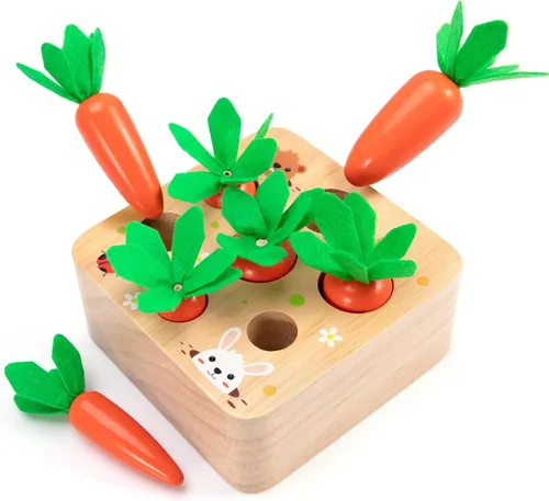 Montessori Toys - Juguetes de Pascua para bebés de 1 a 3 años de edad, juguetes educativos de zanahoria de madera, rompecabezas de clasificación de