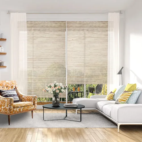 Miniatura 2 de Persianas de Bambú Opacas sin Cordón para Ventanas, Persianas Romanas de Filtrado de Luz con Cenefa de 6 Pulgadas de Alto, con Forro Oscurecedor