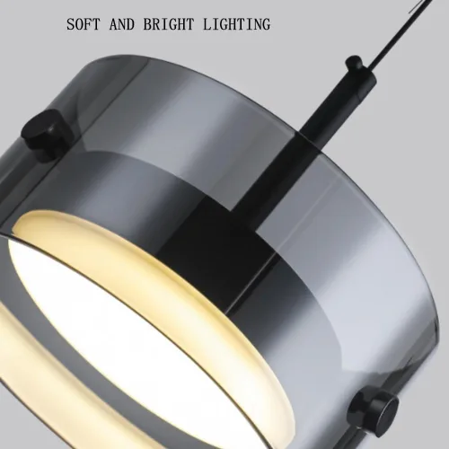 Miniatura 6 de Modern 2 Pack Cylindrical Pendant Light Fixtures, Nordic 6.3in Smoke Gray Glass Shade Ceiling Hanging Lighting, Dimmable and Adjustable Height