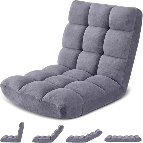 Silla de suelo plegable Avocahom para juegos con 14 posiciones, silla de sofá perezoso ajustable con cojín, con algodón transpirable y coral de Gris