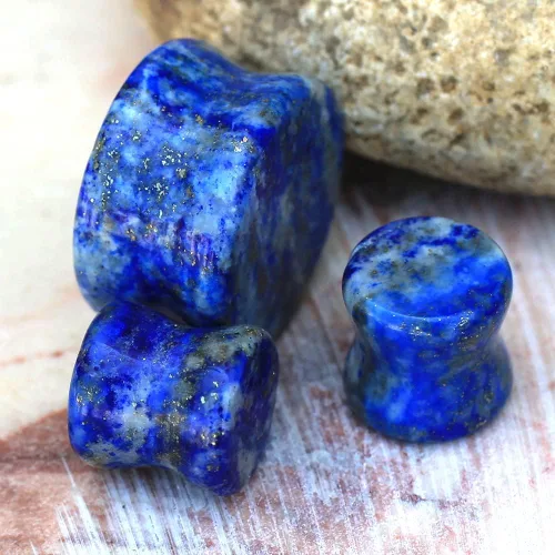 Miniatura 6 de Pierced Owl Tapones dobles acampanados de piedra lapislázuli natural de grado AAA, se venden como un par, Madera, Sin gemas.