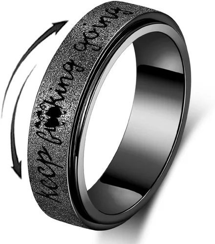 Fidget Ring Women for Anxiety Rings:Personalized Inspirational Mantra Stainless Steel Silver Black Rainbow Rose Gold Spinning Ring for Men Women