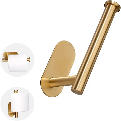 Soporte de papel higiénico autoadhesivo, soporte de pared para baño y baño, sin taladrar SUS304, acero inoxidable, dorado cepillado