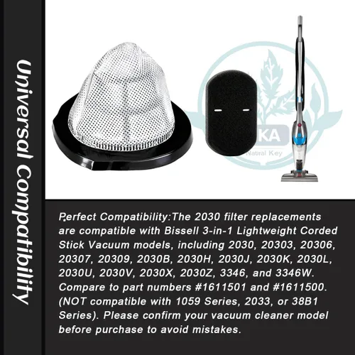 Miniatura 3 de Paquete de 2 filtros de vacío 2030 y 4 filtros de espuma con cepillo, compatibles con modelos de vacío 3 en 1 Bissell 2030, 20303, 20306, 20307