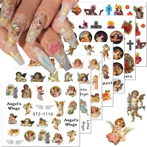 Miniatura 21 de Calcomanías de arte de uñas de Navidad 5D en relieve autoadhesivas para arte de uñas, lindos gnomos de Papá Noel, muñeco de nieve, árbol de Navidad