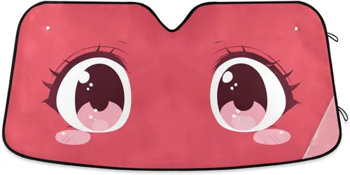 Boccsty Parasol para parabrisas de automóvil, diseño de ojos de anime, diseño de ojos de mujer, color rojo, frente al camión, plegable, bloquea los