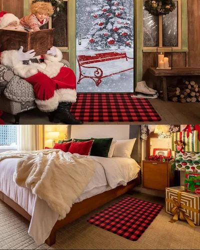 Miniatura 4 de Tapetes de Navidad para Exteriores/Interiores con Patrón Rústico de Cuadros de Búfalo Rojo y Negro Antideslizantes, Tapete de Bienvenida para Puerta