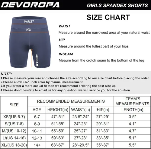 Miniatura 7 de DEVOROPA Pantalones cortos de compresión de 5 pulgadas para niñas, de elastano, para voleibol, gimnasia, animación, yoga, danza, compresión