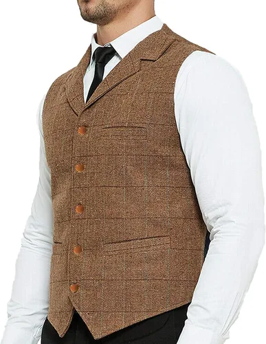 Miniatura 4 de Chalecos formales de tweed para hombre, chaleco a cuadros para boda, vintage, de lana, espiga retro