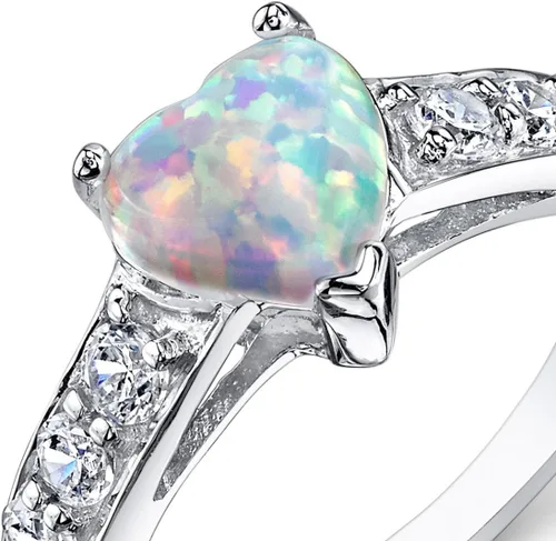 Miniatura 5 de Peora Anillo de corazón de ópalo de fuego blanco creado para mujer, plata de ley 925, forma de corazón de 1 quilate de 0.18 pulgadas, ajuste cómodo