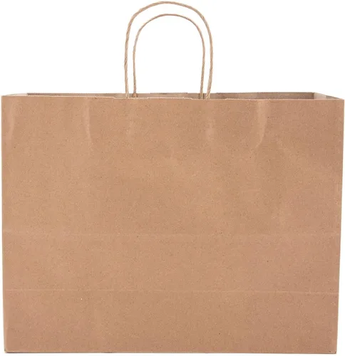 SSWBasics Bolsa de compras de papel kraft marrón – Grande (16 pulgadas de largo x 6 pulgadas de profundidad x 12 ½ pulgadas de alto) – Caja de 100 –