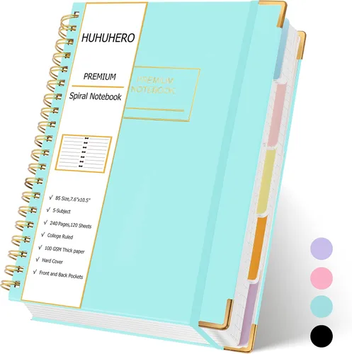 Miniatura 9 de Huhuhero Cuaderno de espiral, 240 páginas, cuaderno de 5 materias con rayas universitarias, 7.6 x 10.5 pulgadas, bonitos diarios en espiral forrados