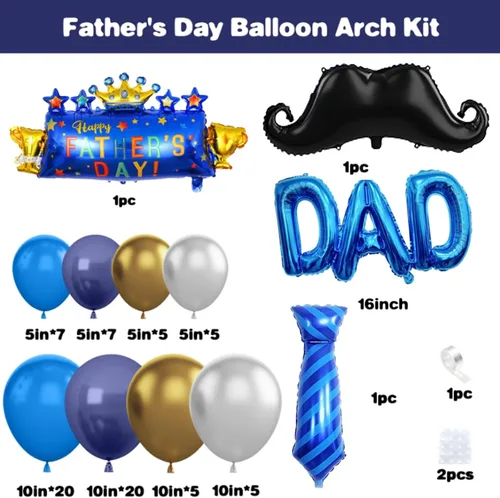 Miniatura 2 de Decoración del día del padre, arco de globos azul marino para el día del padre, kit de guirnalda de globos azules y dorados con corbata para barba