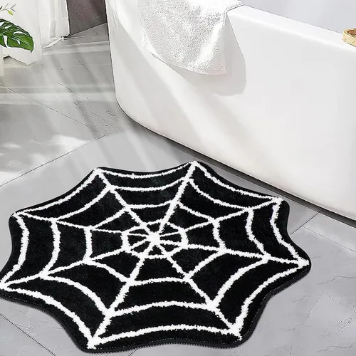 Miniatura 9 de Meetory Alfombra de baño de Halloween – Tapete de baño de telaraña, lavable a máquina, tapete gótico para Halloween, tapete de baño gótico