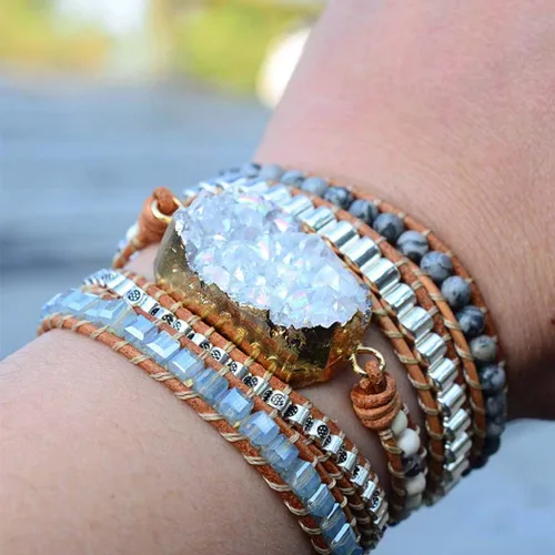 Miniatura 54 de ZOSOJONA - Pulseras bohemias hechas a mano de piedra natural, que dan vuelta, con cuentas de cristal de turquesa