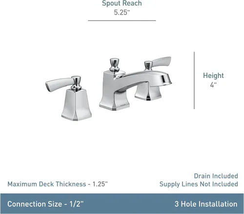 Miniatura 3 de Grifo de lavabo de baño Moen Conway cromado de dos manijas extendido con válvula incluida, 84926