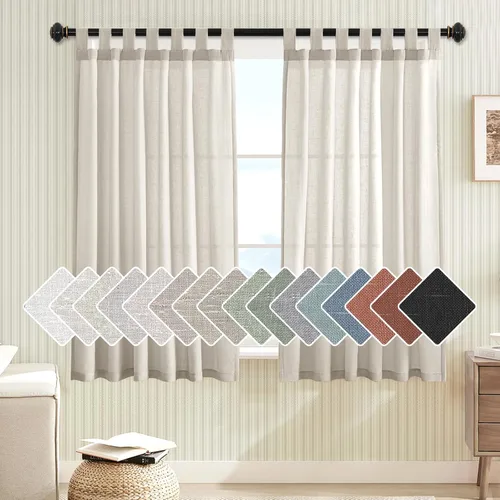 Miniatura 51 de H.VERSAILTEX Cortinas aireadas mezcladas de lino natural con pestaña superior para sala de estar, decoración del hogar, material suave y rico que