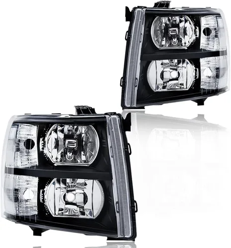 Miniatura 14 de ALLGOOD Conjunto de faros delanteros compatibles con Chevy Silverado 1500 2500 3500 2007-2014 izquierda y derecha carcasa negra esquina ámbar