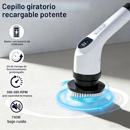 Miniatura 2 de Cleanninja Cepillo Eléctrico Giratorio para Limpieza - Cepillo de Ducha con Mango Largo y 7 Cabezales Reemplazables - Cepillo de Ducha Inalámbrico