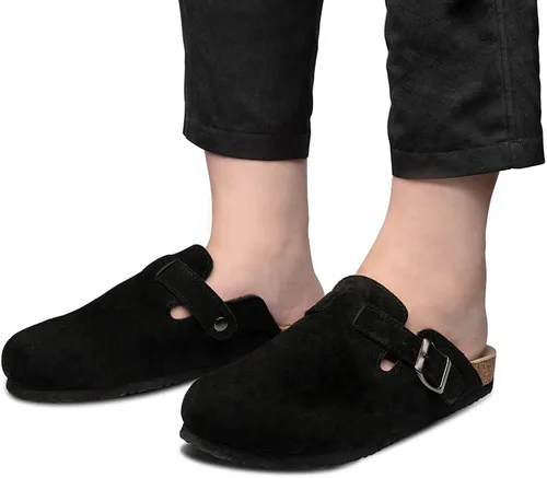 Miniatura 7 de TF STAR Unisex Soft Footbed Clog Cow Suede Leather Clogs, Cork Clogs Shoes for Women Men Tan