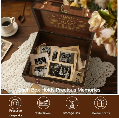 Miniatura 3 de MACEVIA Caja de Recuerdos de la Amistad, Pequeña Caja de Memoria de Madera para Hermanas, Eres La Hermana Que Pude Elegir - Mini Cajas Grabadas 02