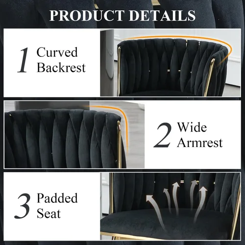 Miniatura 5 de NIOIIKIT Sillas de Comedor Modernas de Terciopelo Sillas de Acento Tejidas a Mano Sillas de Sala de Estar Silla Tapizada con Patas de Metal Dorado