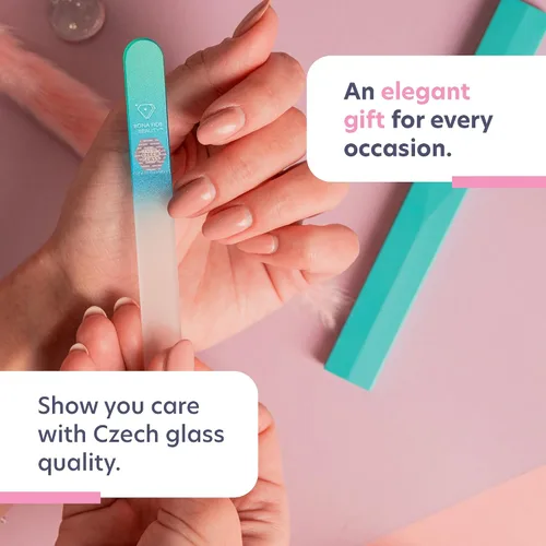 Miniatura 7 de Bona Fide Beauty Lima de uñas de vidrio con estuche (Aguamarina) - 1 pieza Regalos lujosos para mujeres, lima de uñas grabada de cristal para uñas