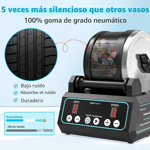 Miniatura 5 de KomeStone K1 Pro - Vaso de roca sin escobillas – Pulidor de rocas giratorio silencioso de 2.5 libras para aficionados y coleccionistas con motor