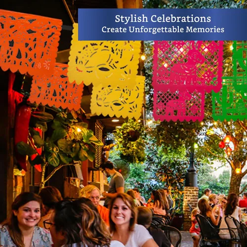 Miniatura 5 de Pancartas de fiesta mexicana (paquete de 5 con 10 banderas de plástico por bandera), papel picado mexicano para fiesta, papel picado de plástico