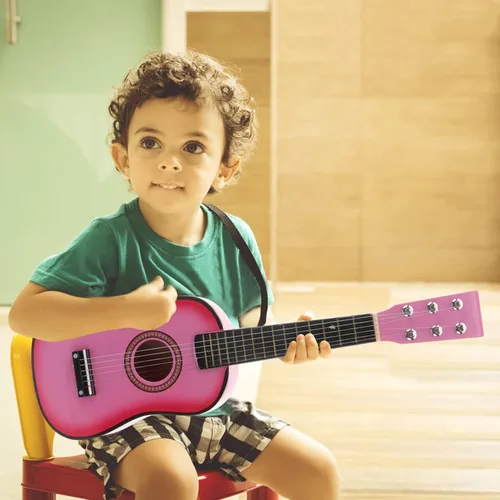 Miniatura 7 de Toddmomy Guitarra acústica popular de 6 cuerdas de 23.11 pulgadas para niños y niñas, instrumento musical para principiantes, juguete acústico rosa