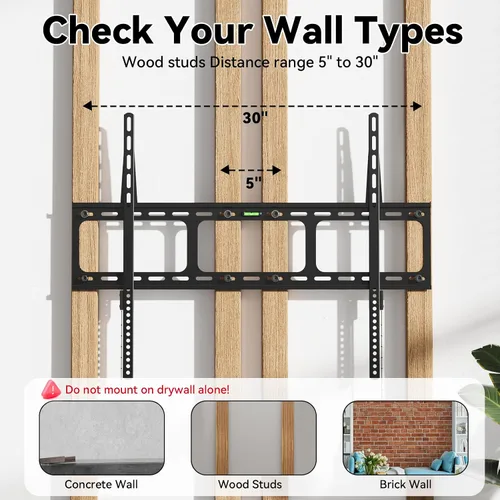 Miniatura 6 de Soporte de pared para TV ultra delgado, de 0.63 pulgadas, de perfil bajo, para la mayoría de 50 a 100 pulgadas, soporte de pared fijo para TV que se