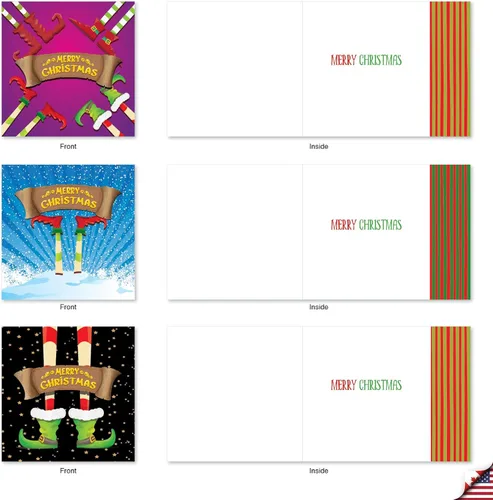 Miniatura 3 de The Best Card Company - 10 tarjetas navideñas de Santa con sobres - Juego surtido en caja, tarjetas navideñas para niños (4 x 5.12 pulgadas) - Pies