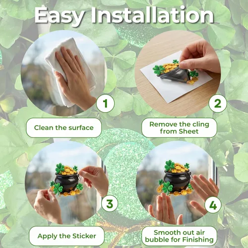 Miniatura 4 de WALPLUS Decoración de primavera para el Día de San Patricio, de doble cara, reutilizable, despegar y pegar, extraíble para ventana de duende