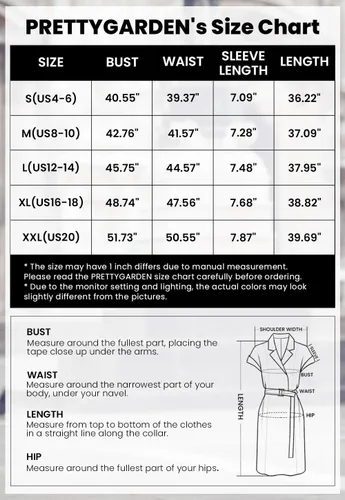 Miniatura 6 de PRETTYGARDEN Vestido casual de verano con botones para mujer, cuello en V, manga corta, con cinturón, bolsillo