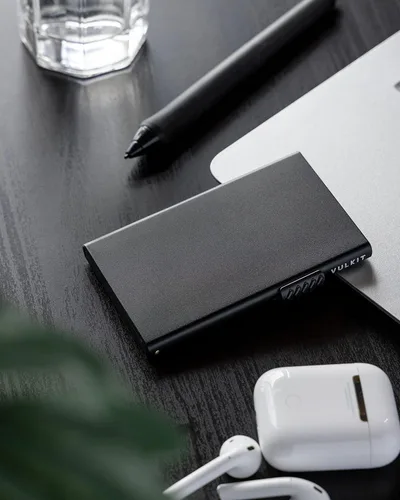 Miniatura 5 de VULKIT Tarjetero minimalista Pop Up Tarjetas RFID Protección Slim Metal Wallet, Mate negro, Minimalista
