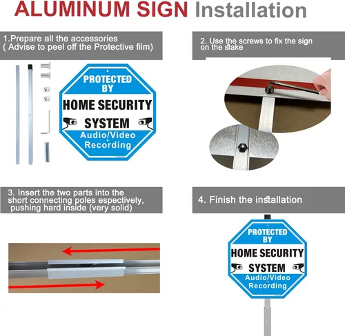 Miniatura 4 de Paquete de 2 letreros de seguridad protegidos por el sistema de seguridad para el hogar con estacas de aleación de 36 pulgadas, 12 x 12 pulgadas