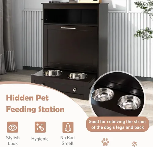 Miniatura 4 de Estación de Alimentación Gabinete de Comida para Perros con 2 Cuencos Elevados, Cuenco Elevado Extraíble para Perros, Almacenamiento, 3 Ganchos