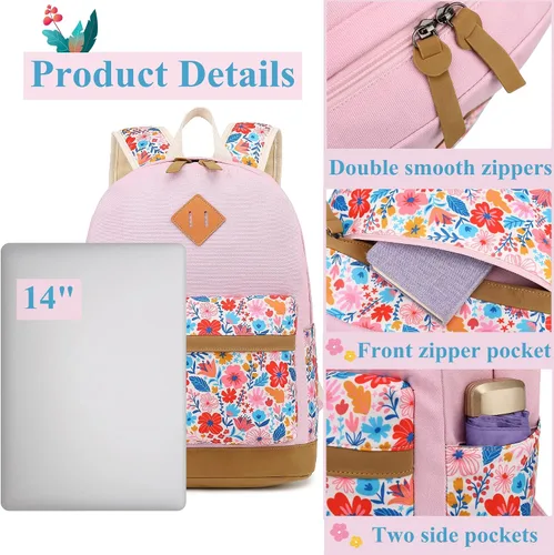 Miniatura 4 de Leaper Mochila escolar de moda mochila de lona para libros bolsa de hombro Rosa Floral 1 Mochilas tradicionales