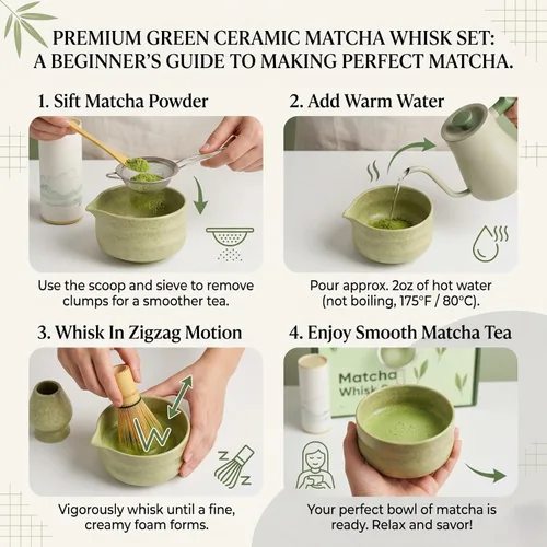 Miniatura 4 de Juego de 7 batidores de matcha, kit de cerámica con cuenco, batidor y soporte de bambú, cuchara de bambú, tamiz y toalla de té, juego de regalo