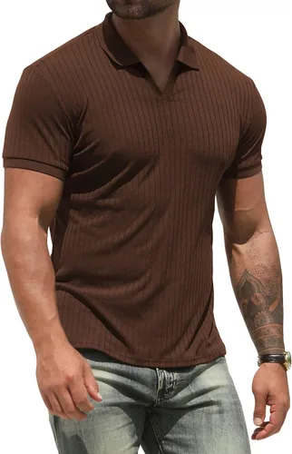 NITAGUT Camisas polo para hombre, cuello en V, ajustadas, manga corta, rendimiento de golf, camisetas suaves de punto