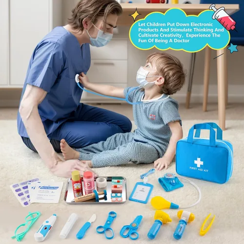 Miniatura 6 de Kit de médico para niños, 36 piezas de juego de doctor para niños pequeños de 3 a 5 años con bolsa de almacenamiento médico y estetoscopio real