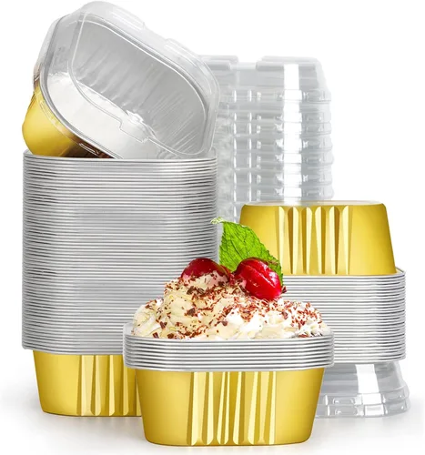 Miniatura 21 de EUSOAR - Moldes para pastel con tapas, 50 unidades de 300 ml/10 oz, moldes cuadrados desechables para cupcakes, recipientes de papel de aluminio