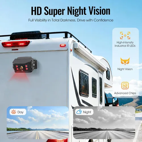 Miniatura 5 de Sistema de cámara de respaldo con 2 cables de 7 pulgadas, cámara de visión trasera DVR de doble pantalla, IP69 impermeable visión nocturna IR, 20G a