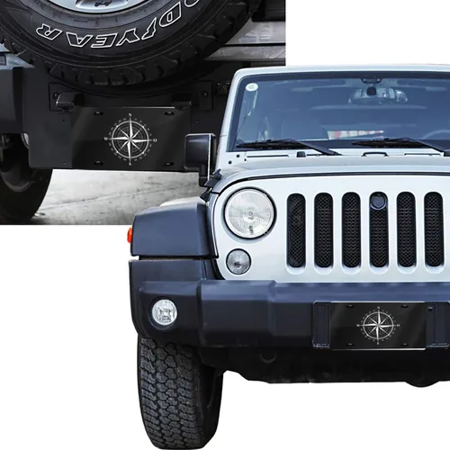Miniatura 4 de Placa de matrícula frontal de rosa de los vientos en blanco y negro, placas de matrícula decorativas de aluminio, divertida placa de metal