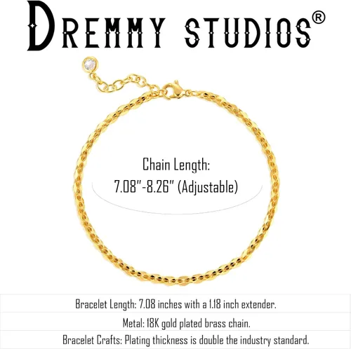Miniatura 4 de Dremmy Studios Pulsera de oro para mujer, chapada en oro de 18 quilates, delicado clip de circonita cúbica, disco de moneda, estrella, cable