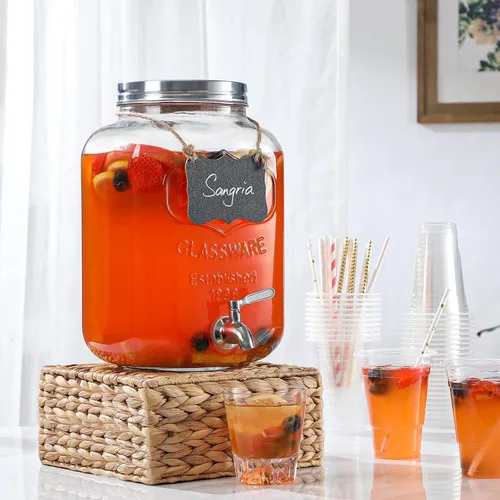 Miniatura 2 de Dispensador de bebidas de vidrio de 2 galones, grifo y tapa de acero inoxidable 18/8 - Dispensadores de bebidas de vidrio para fiestas