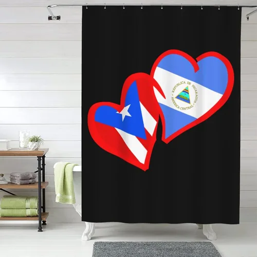 Miniatura 7 de Cortina de ducha para baño de Puerto Rico y Nicaragua Hearts de 60 x 72 pulgadas, de secado rápido, cortina de baño con 9 ganchos de hierro