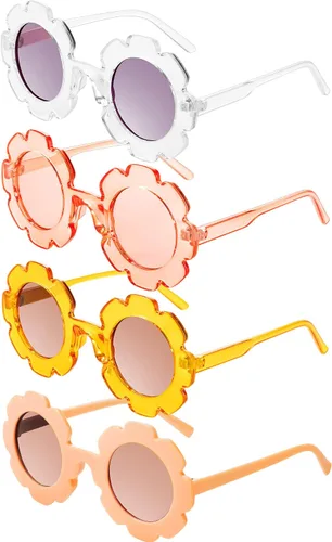 4 pares de lentes de sol redondos con forma de flor para niños, paquete de 4 bolsas de franela para bebés, niñas y niños, recuerdos de fiesta,